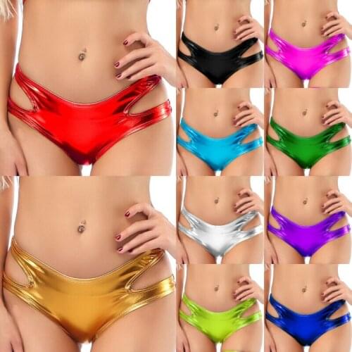Women Lady Wet Look Lingerie Panties Sexy Side Hollow out Briefs Thong Evening Party Club wear High waist Underwear Knickers