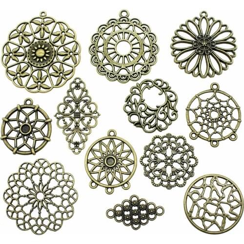 10pcs Charms Dreamcatcher Connector Antique Bronze Color Flower Pendant Charms For Jewelry Making