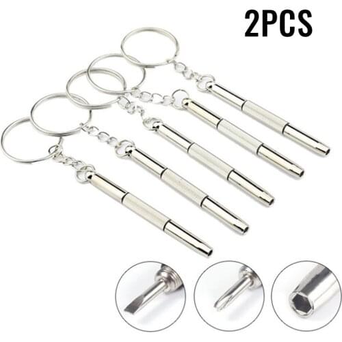 2Pcs 3 In 1 Mini Screwdriver Keychain Glasses Phone Watch Screw Repair Tool Multifunctional Portable Keyring Household Hand Tool