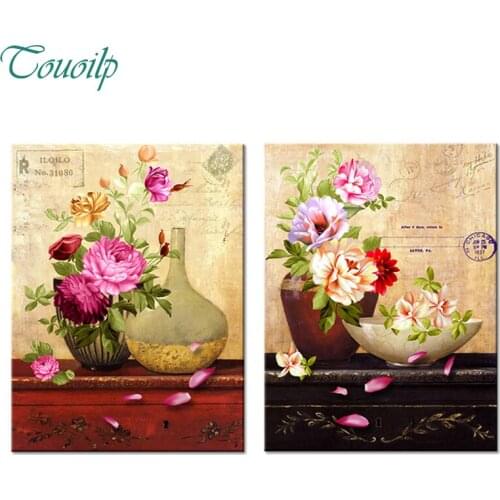 2pcs 5d diy diamond painting cross stitch beautiful flower room decoration art,5d square diamond embroidery mosaic wall stickers