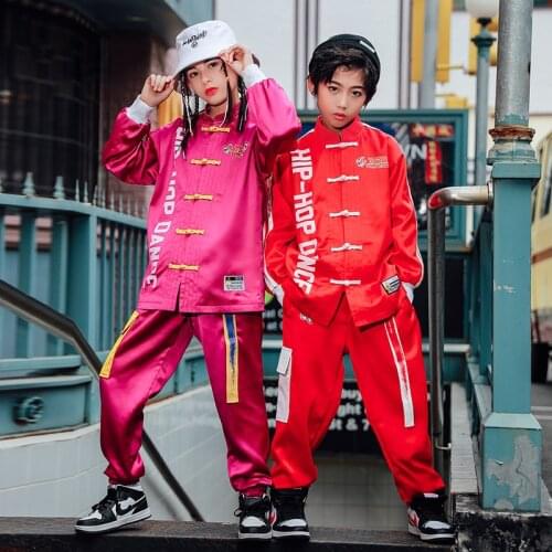 2020 ChildrenS Hip-Hop Dance Clothes For Boys Girls Chinese Style Hiphop Loose Red Outfits Jazz Street Dance Costumes DQS6136