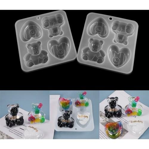 3D Bear Silicone Mold Heart Shape Keychain Pendant Epoxy Resin Molds for DIY Resin Crafts Decorations Home Ornaments Tools