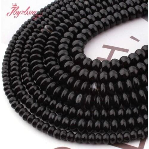 Natural Black Agates Rondelle Smooth Loose Spacer Bead 3x6/4x8MM Stone Beads For DIY Necklace Bracelet Jewelry Making Strand 15"