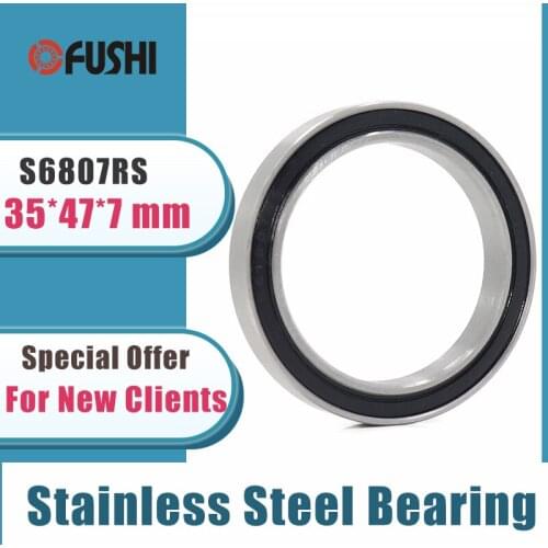 5PCS S6807RS Bearing 35*47*7 mm ABEC-3 440C Stainless Steel S 6807RS Ball Bearings 6807 Stainless Steel Ball Bearing