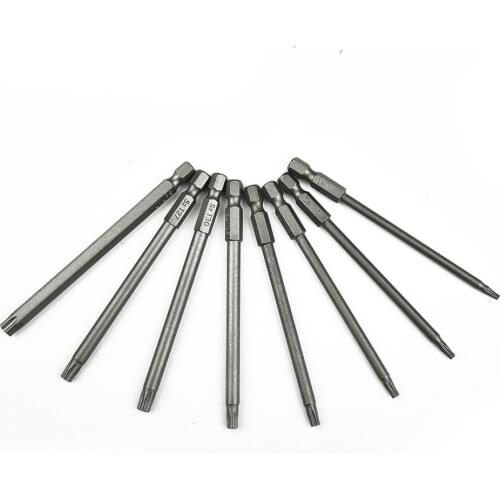 8Pcs Tamper Proof Security Screwdriver Bit Set S2 Steel 100MM Extra Long Hex Magnetic Screw Driver Head