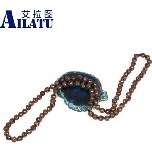 Ailatu Mens Jewelry Natural 8mm Brown Stone Beads Fashion Necklace or Take as Bracelet Healing Balance Prayer Jewelry Gift