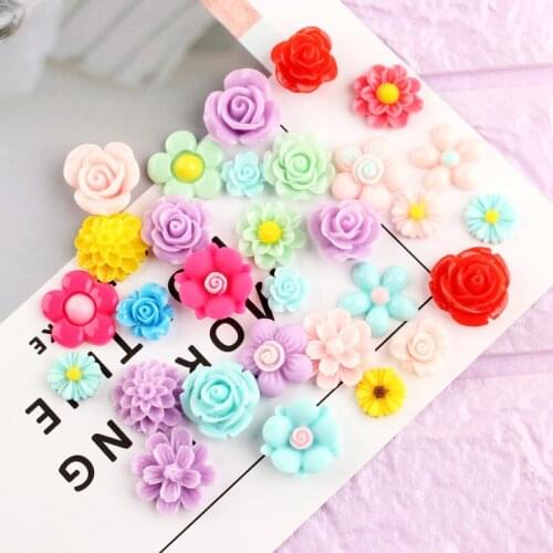 Assorted Colors Various Beauty Resin Flowers Flatback Sunflower Daisy Flower Rose Floral Cameo Clay Beading Material 60pc