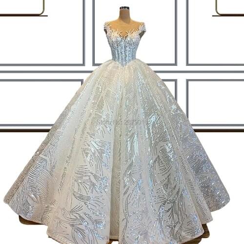 Brilliant Ivory Scoop Ball Gown Evening Dress Floor-Length Prom Dress Sequins Formal Dress Robe De Soiree Aibye вечернее платье