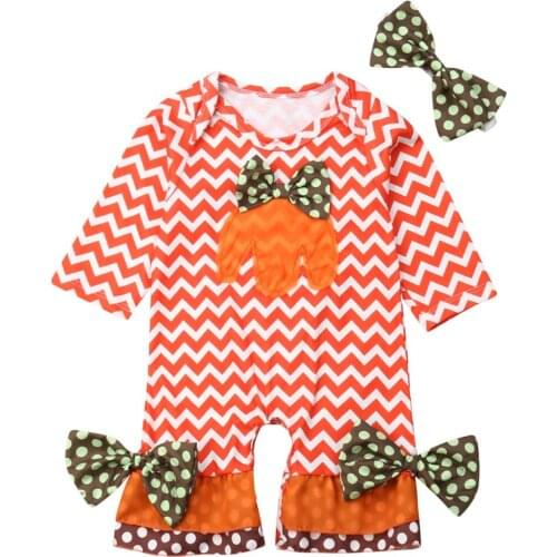 Newborn Baby Girl Halloween Romper Bodysuit Jumpsuit Headband Clothes Outfit Set