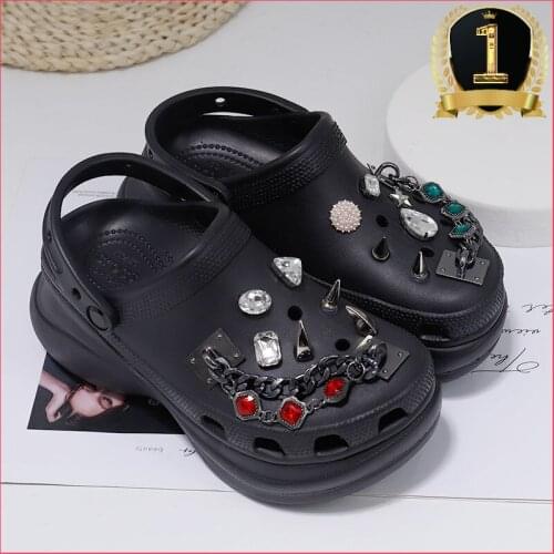 Black Iron Chain Croc Charms Designer Rhinestone Rivets Shoe Decoration Charm for Croc JIBS Clogs Kids Women Girls Gifts