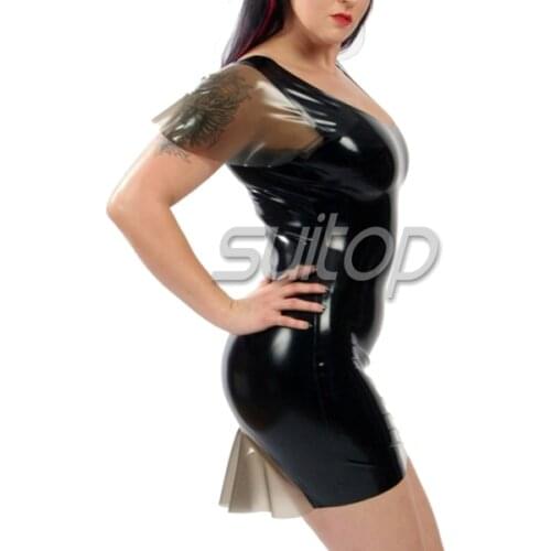 Black color latex casual mini dress back transparent