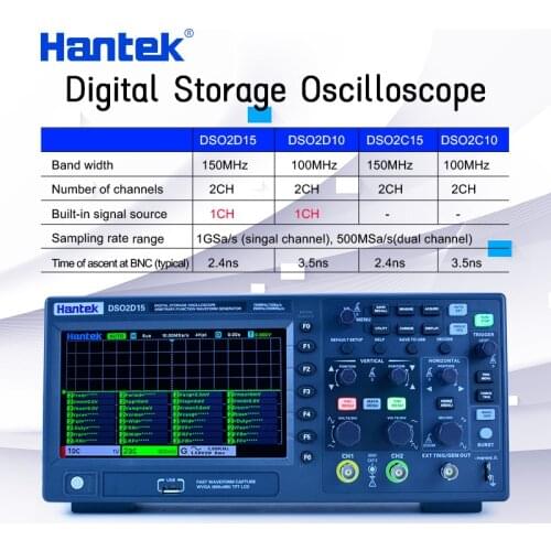Hantek Digital Oscilloscope DSO2C10 2C15 2D10 2D15 USB 2 Channels 100Mhz/150Mhz Storage Osciloscopio 1GSa/s Sample Rate