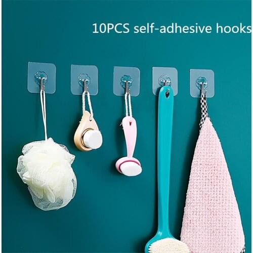 10pcs 6x6cm Transparent Strong Self-adhesive Door Wall Hanger Hook Heavy Load Rack Suction Cup Kitchen Bathroom Accessories