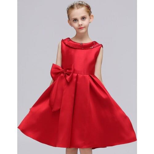 2021 New Flower Nail Bead Dress Flower Child Leak Back One-word Shoulder Dress Bow Princess Dress