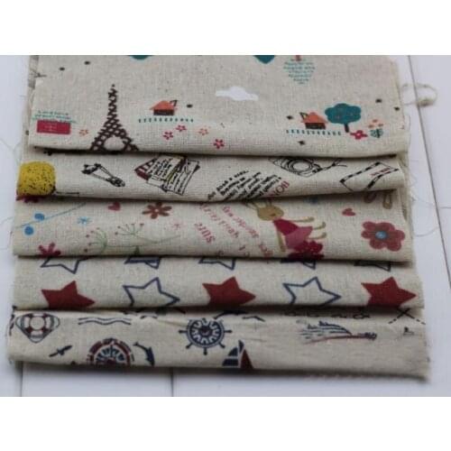 20x30cm 5pcs Vintage Zakka Blue Anchor Star Tree Effiel Tower cotton linen fabric DIY cotton linen fabric
