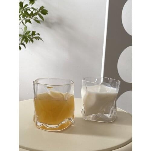 Ins Korean Style Creative Simple Japanese Glass Juice Cup Tea Cup Twist Cup Irregular Gift Cup Chic Decorative Tabletop Ornament