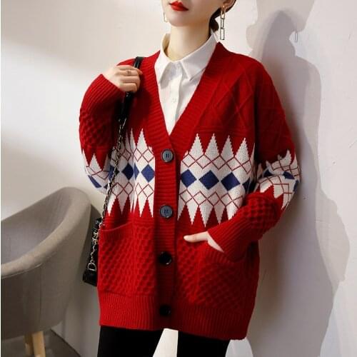 Cardigan Long Sleeve Knitted Sweater Women Oversize Korean Style Cardigans Top Female Loose Casual Thick Vintage Sweaters Jacket