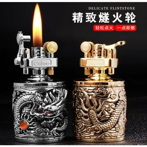 The Chief Kerosene Lighter Embossed Auspicious Clouds God Dragon Play Bead Armor Patch Super Large Desktop Collection Lighters