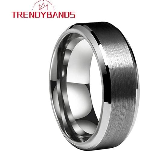 8MM Classic Jewelry Tungsten Carbide Rings For Men Women Wedding Band Beveled Edges Brushed Finish Comfort Fit