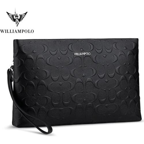 Clutch Wallet Genuine Leather Men Wristlet Purse Fashion Black Casual Envelope Long Wallets Male Handy Bag For IPAD
