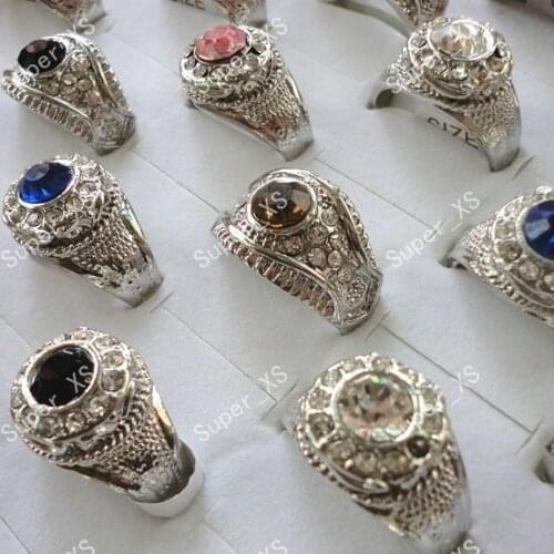 8pcs wholesale lots jewelry ring fashion cool Mens rhinestone pretty silver plated Rings LR142 free shipping