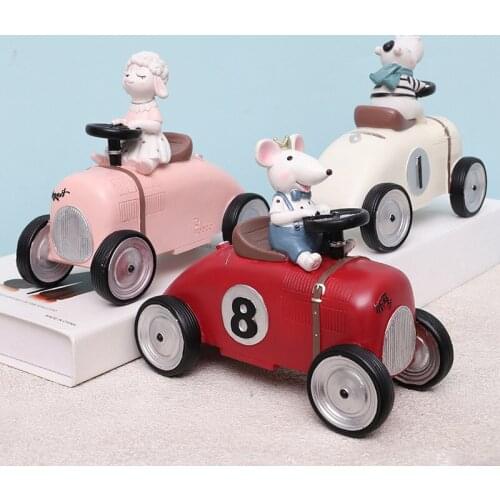 18.5cm Kawaii Cartoon Piggy Bank Resin Car animal Money box storage Coins New Year Rat decoration Accessories Gift For Kid