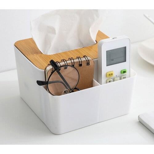 Creative Multifunctional Bamboo Wooden Cover Tissue Box Desktop Sundries Storage Box Household Office Organizer Tissue Box