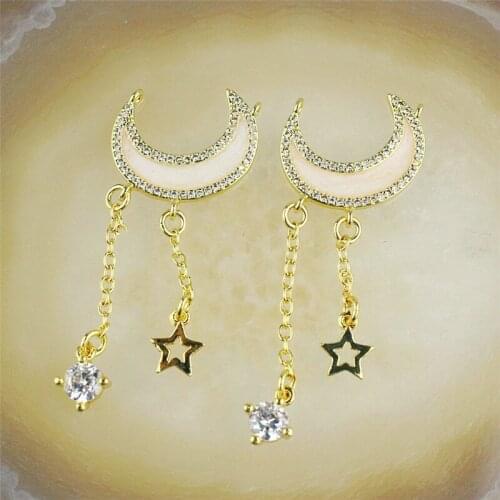 15pcs/lot High quality cz/enamel pendant,moon/star shape enamel charm jewelry,necklace making component wholesale