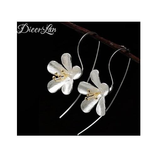 2017 Summer Jewelry 925 Sterling Silver Flower Long Earrings for Women Girls Fashion sterling-silver-jewelry