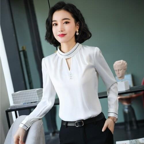 Fashion Women Blouses and Tops White Long Sleeve Ladies Work Clothes Office Uniform Styles