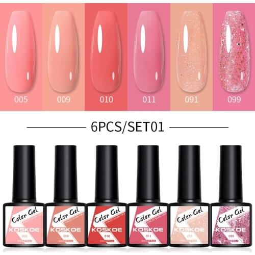 KOSKOE 4/6PCS Gel Nail Polish Set 8ml Semi Permanent Hybrid Varnish Soak Off UV Gel Varnish Nail Art Gel Kit Base Top Coat