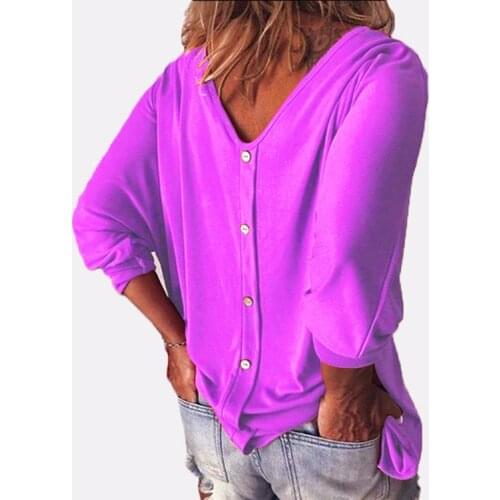 New Spring Women Long Sleeve Button Shirt Casual Loose Deep V Neck Shirt Women Lady T Shirt Female Tops