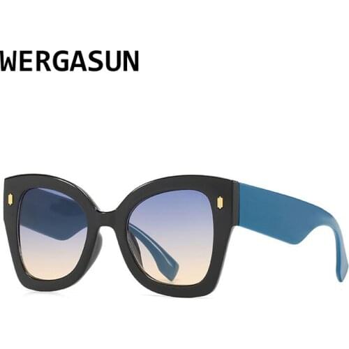 WERGASUN Vintage Square Sunglasses Women Luxury Brand Big Frame Women Sun Glasses Black Fashion Gradient Female Glasses Oculos
