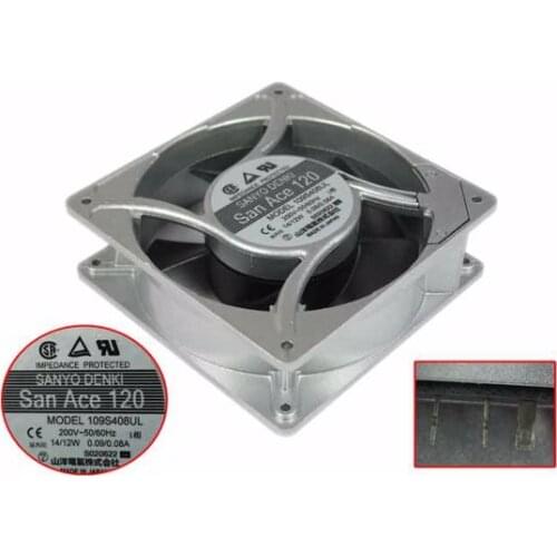 Sanyo Denki 109S408UL AC 200V 12W 120x120x38mm Server Cooling Fan