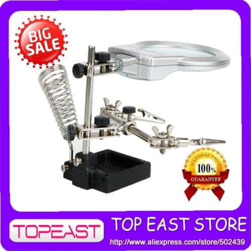 New Led Light Third Hand Soldering Iron Stand Helping Clamp Magnifying auxiliary clip magnifier Welding Repair Station Holder
