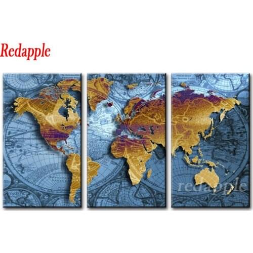 Full Square Round Daimond Mosaic Rhinestone Embroidery Triptych diamond painting Vintage Continent Pictures 3 Pieces World Map