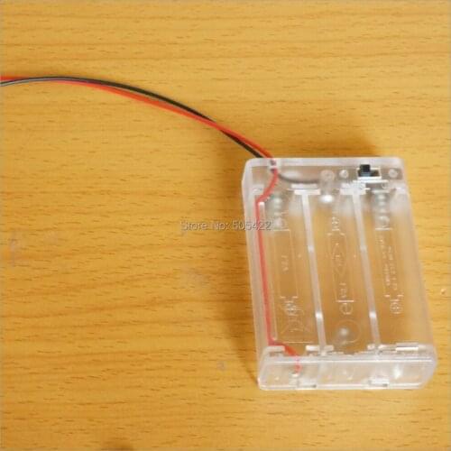 Transparent Battery Holder 3 AA Cells Case Box With Cable Leads Switch DHL Shipping
