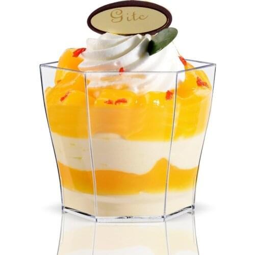 Promotion - Party Suppliers, Disposable Plastic Tableware, 55*45mm/60ml Transparent Mini Hexagon Glass Dessert Cup, 20/Pack