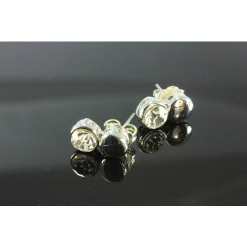 Earrings Double Rhodium Zirconium Silver Plated White Zircon Small Jewelry Anti Allergic