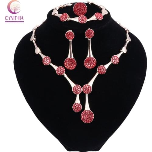 Wedding Jewelry Fashion Crystal Rhinestone Necklace Earrings Bracelet Ring Set for Women Wedding Party Bridal Jewelry Sets