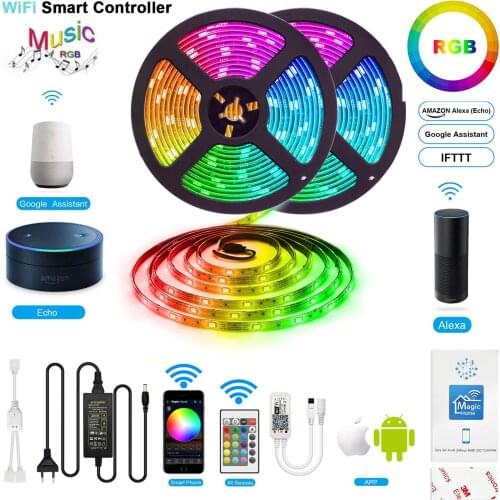 Christmas LED Strip 12V Ribbon LED Light Strip RGB Tape 5050 Flexible 5/10/20M Tape with WiFi Remote new year LED Light US Plug