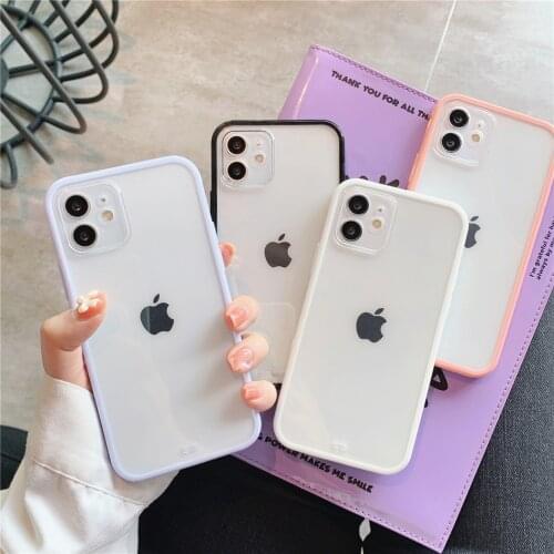 Slim Shockproof Transparent Phone Case For iPhone 12 11 Pro X Xs MAX XR Mini 7 8 Plus Candy Square Frame Soft TPU Cover Simple