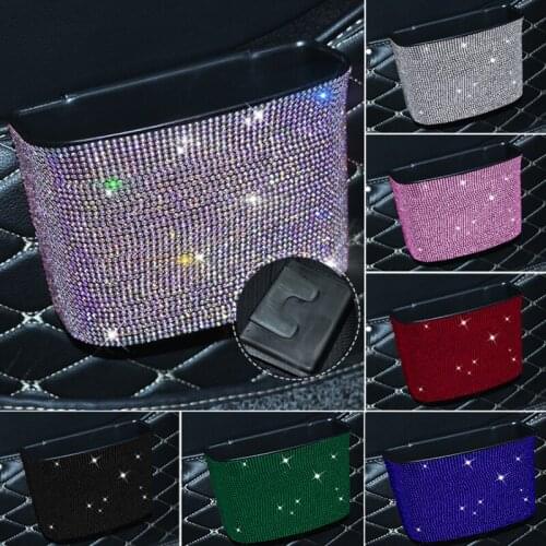 Crystal Car Trash Bin Can Organizer Garbage Holder Bling Rhinestone Car Funtional Storage Box Women