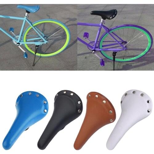 Vintage Retro Riveted Studs Bicycle Saddle Leather Soft Bike Seat Cover Mat Race Fixed Gear Cycling Bike Saddle Cushion Pad