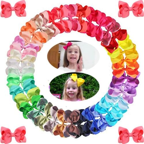 40 Colors 4/6/8Inch Solid Grosgrain Ribbon Hair Bow For Baby Girls Kids Handmade Classic Hair Clips Hair Accessories 50pcs