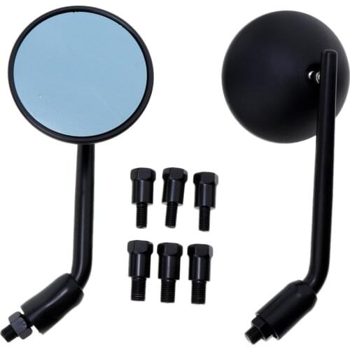 1 Pair Motorcycle CNC Rear View Mirrors Fit 7/8inch Handle Bar End Round Black Universal w/ 8mm 10mm Adaptor