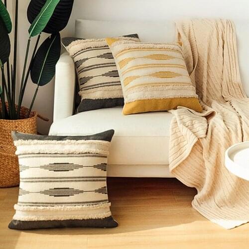 Yellow Stripe Embroidery Handmade Pillow Cover Home Decor Grey Pillow 30x50cm/45x45cm Geometric CoverPillow Sham Cushion Case