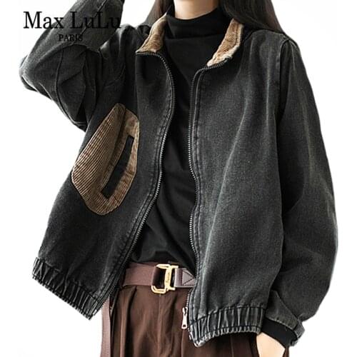 Max LuLu British 2021 Corduroy Patchwork Denim Jackets Women Casual Zippers Coats Ladies Black Vintage Clothing Loose Streetwear