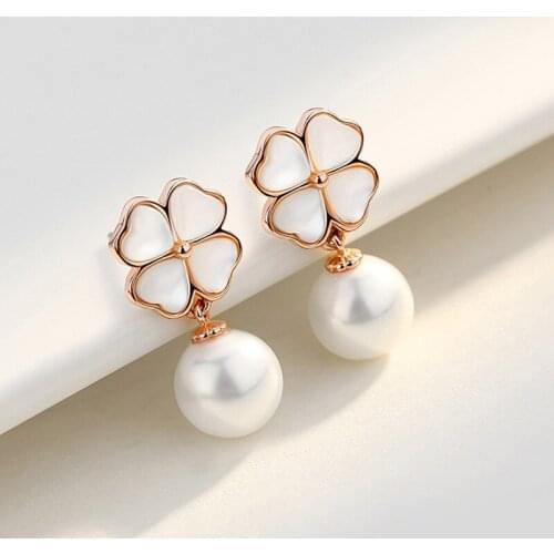 New 925 Sterling Silver Earrings for Women Four Leaves Clover Pearl Earrings Long Statement Earrings Fashion Jewelry 2020 Trendy