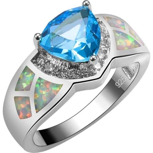 Blue Crystal Zircon With White Fire Opal 925 Sterling Silver Ring For Woman Size 6 7 8 9 10 R1529